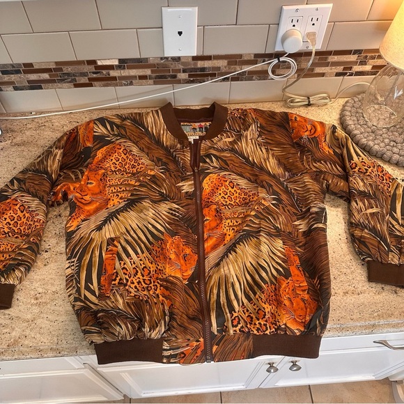 Vintage Silk Animal Print Bomber Jacket by Atlantic Beach Zip Front - Picture 6 of 8